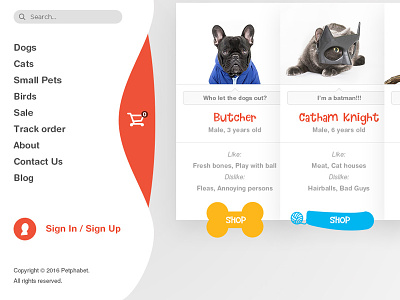 Online Store for Pet Owners (WIP) design flat navigation pets side navigation ui ux web website www