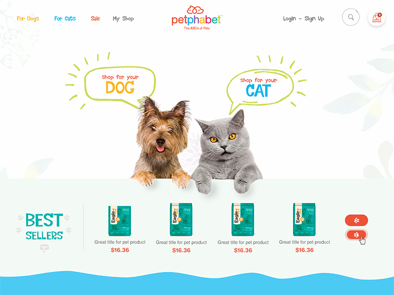 Redesign - Online Store for Pets (Upd) www website shop store ecommerce navigation dog cat pets ux ui bright