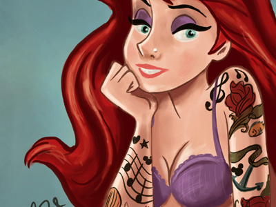 Inked Ariel animation ariel cartoon character disney drawing illustration inked mermaid redhead tattoo