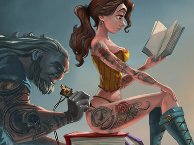 Inked Belle beast cartoon character disney ink photoshop pinup princess tattoo