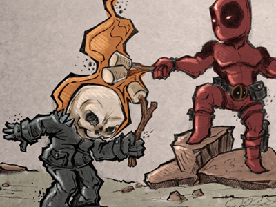 Now that's Usin' Your Head! characters comics cute deadpool ghostrider illustration marshmallow marvel roasting