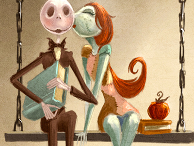 Young Love burton disney grunge halloween illustration love madhatter nightmare pumpkinking sally skellington
