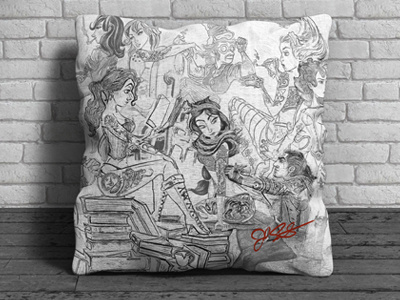 Inked Sketches Pillow belle cartoon character decor disney dragon ink mulan photoshop pinup princess tattoo