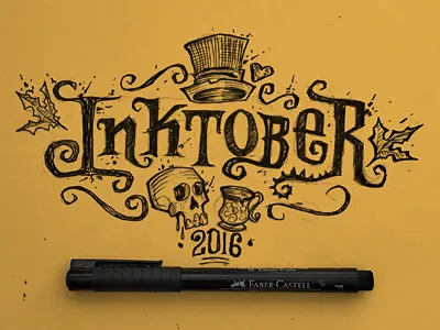 Inktober Title autumn fall inktober inktober2016 lettering love sketch skull tea tophat