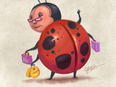 The Retiring LadyBug bug character character design cute digital painting glasses illustration ladybug mickey photoshop