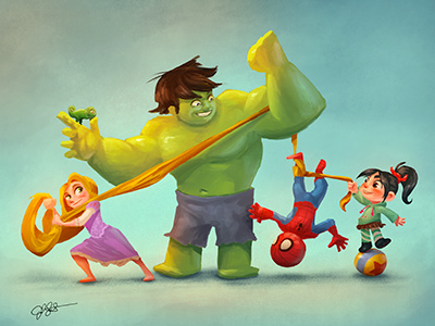 Tangled Buddies cartoon character design cute friends hero heroes illustration kids photoshop princess scifi