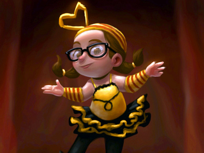 Blind Melon bee cartoon character cute dance girl illustration perform photoshop play red curtain stage