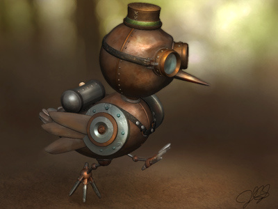 Courier Bird Color/Texture 3d animal bird character delivery fantasy goggles hat maya metal nature photoshop robot rust sci fi steampunk zbrush