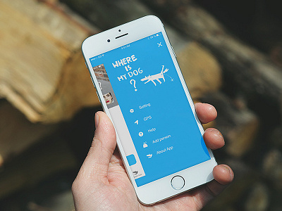 Where is my dog? app blue colors logo menu mobile ui ux