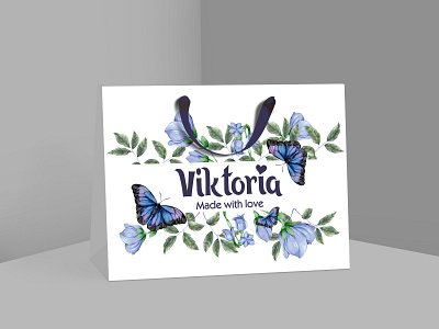 Shopping Bag for Viktoria bag blue branding butterflies design flowers green label layout leaves love loveprint package paper ribbon shop shopping store strings victoria