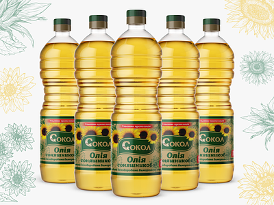 Label for Bottle of Sunflower Oil falcon field flower food healthy kitchen label layout leaf natural olive organic packaging plant plastic product seeds sokol sticker ukraine