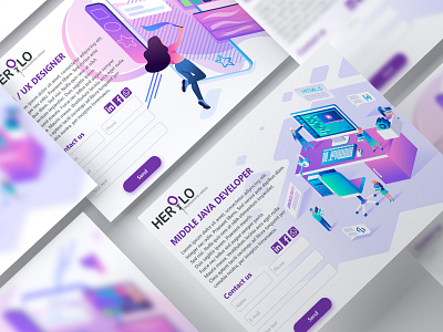 Landing pages for Herolo designer developer development employment form gradient interface isometric it job landing mail mobile page programming send site vacancy web workplace