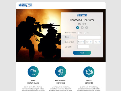 Military.com Recruitment Page design icon landing page responsive ui uiux webdesign website