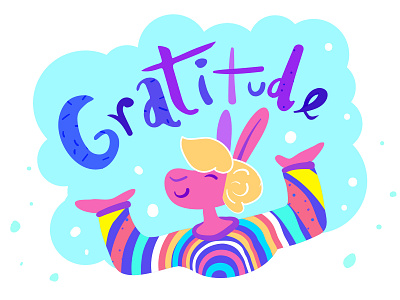 Gratitude gratitude illustration lettering rabbit rainbow sweater thankful