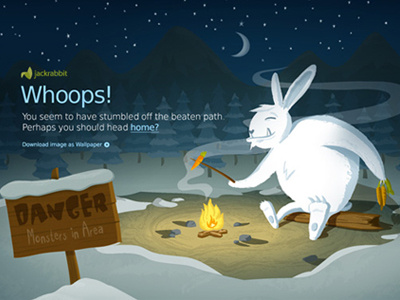 Jackrabbit's 404 Page 404 animal fire illustration monster night snow