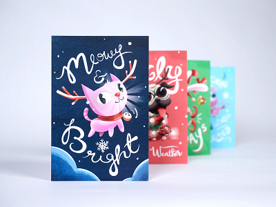 MSPCA 2018 Holiday Cards card cat christmas holiday illustration meow reindeer winter