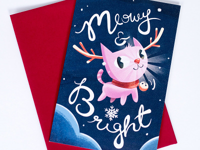 Meowy & Bright card cat christmas holiday reindeer winter
