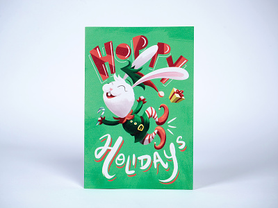 Hoppy Holidays! bunny card elf happy holidays holiday present rabbit