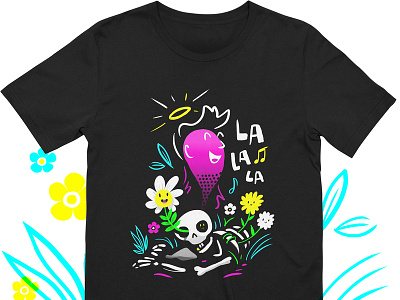 Life Goes On - T-shirt death flowers ghost halo la la la life music shirt skeleton threadless