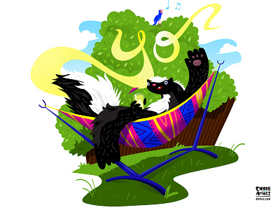 Skunk in Hammock bird chirp hammock illustration skunk spring yard