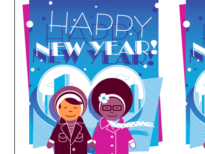 2013 New Year's Card boston couple festive holiday illustration new year people snow