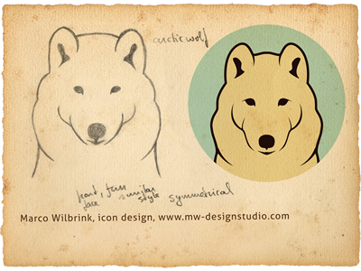 Icon Design Arctic Wolf animal arctic design drawing friendly fur graphic icon design iconic illustration sketch soft symmetrical vector wolf zoo