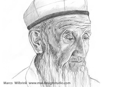 Old Man face from Xinjiang Pencil Drawing 2d age art beard black detail drawing drawn eyes face fine hand illustration man mustache old paper pencil portrait shading shadow sketch sketching texture white xinjiang