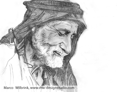 old man drawing pencil