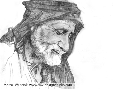 Old Man face from Yemen Pencil Drawing 2d age art beard black detail drawing drawn eyes face fine focus hair hand headscarf illustration man mustache old paper pencil portrait shading shadow sketch sketching texture white yemen
