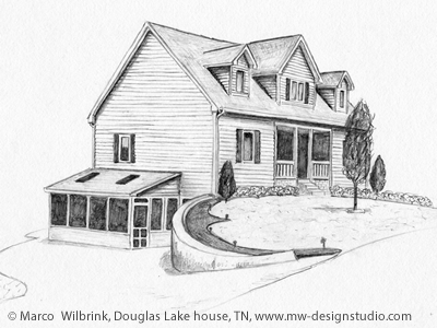 Douglas Lake House Pencil Drawing 2d art black detail drawing drawn fine hand house illustration paper pencil perspective shading shadow sketch sketching structure texture white wood
