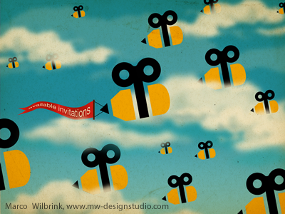 Flying Hunie Invites bee bees branding clouds cs6 design designers feedback graphic hunie hunieco hunies icons illustration illustrator invitation invite invites notification recruiting sky texture vector
