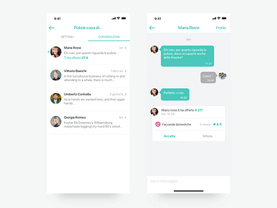 In-chat offer app chat color interaction interface layout minimal startup ui ux