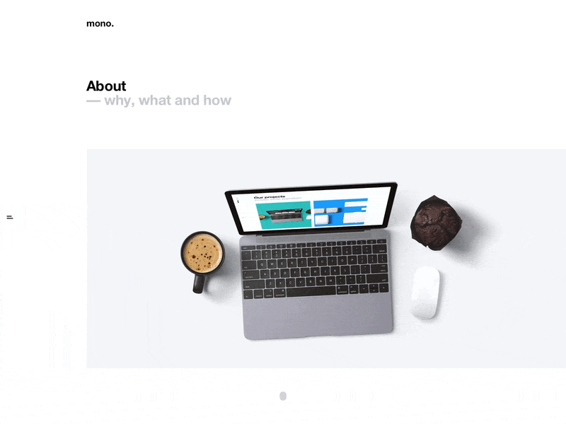 About page animation interaction menu minimal mono navigation site startup studio web