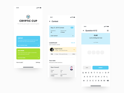 Cryptic Cup UI - Contest android app color contest design home interface ios layout menu minimal mobile mono solo startup ui ux