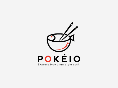 Pokeio asian logo design bowl fish food logo poke sushi