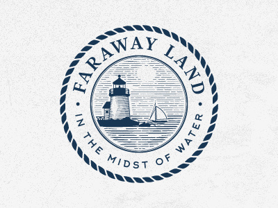 Faraway Land design lighthouse logo rustic sea vacation vintage