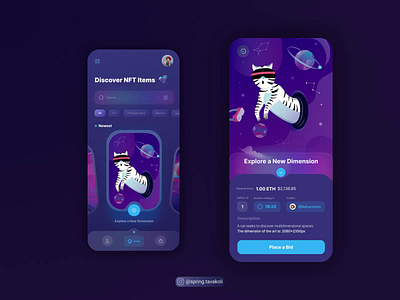 NFT Marketplace App app app ui blockchain cat crypto design illustartion nft tokens ui