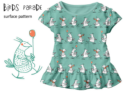 Birds Parade childrens fabric graphic design illustration pattern surface