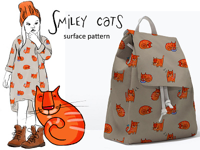 Smiley Cats childrens fabric graphic design illustration pattern surface