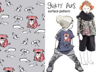 Guilty Pups childrens fabric graphic design illustration pattern surface