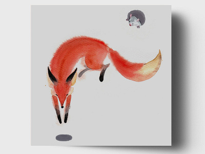 Fox And Mouse Card fox freehand greeting card hand drawing illustration mouse watercolour