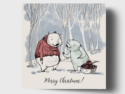 Bears Christmas Card bear freehand greeting card hand drawing illustration