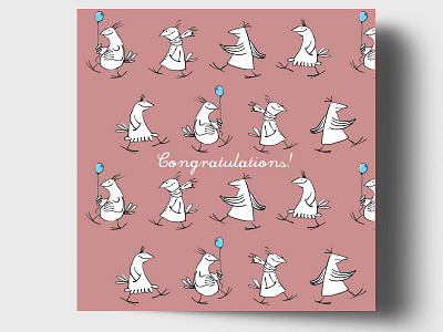 Congratulations Card birds comic freehand greeting card hand drawing illustration