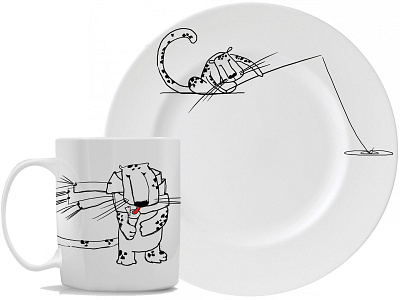 Leo tableware set comic freehand hand drawing illustration sketch