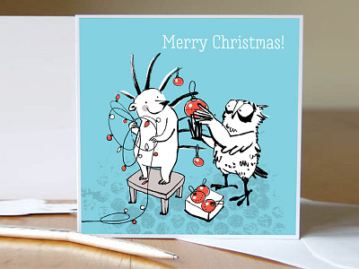 Christmas card owl and hedgehog cartoon character christmas greetingcard hand drawing illustration