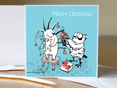 Christmas card owl and hedgehog