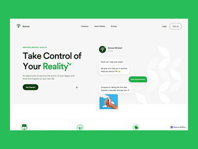 ✨ Bonsai Landing Page ✨ bonsai chatbot design green interface landing page mindset minimal typography ui ux web website website design