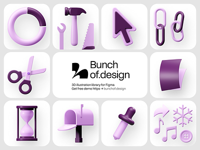 Bunch of Design 3d assets branding bunch-of-design craftwork figma graphic design icon illustration library marketing sale ui8