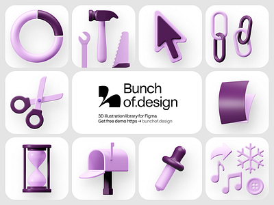 Bunch of Design 3d assets branding bunch of design craftwork figma graphic design icon illustration library marketing sale ui8