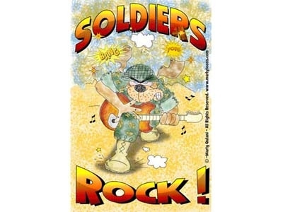 Soldiers Rock cartoon character design guitar music rock and roll salute soldier warrior